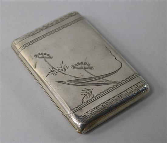 An early 20th century Russian 84 zolotnik silver cigarette case, master possibly Ivan Butuzov, Moscow, 3.75in.